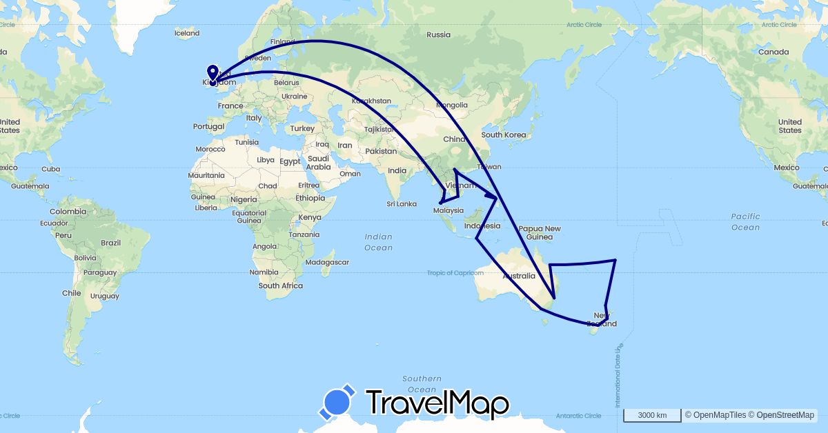 TravelMap itinerary: driving in Australia, Fiji, Indonesia, Ireland, New Zealand, Philippines, Thailand, Vietnam (Asia, Europe, Oceania)